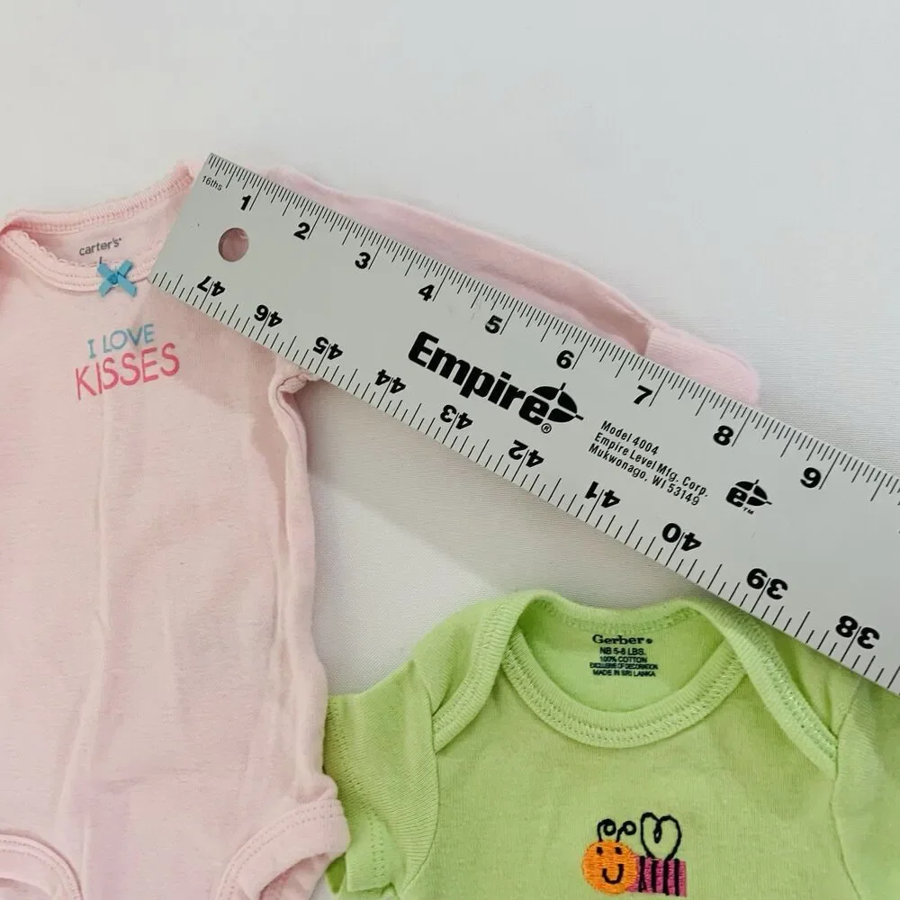 Bodysuits Set of 2 Baby Girl Newborn NB Pink‎ Green Bee Foldover Casual Cotton